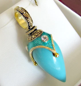 SALE ! OUTSTANDING PENDANT HANDMADE OF STERLING SILVER 925 w/ GENUINE TURQUOISE - Picture 1 of 4