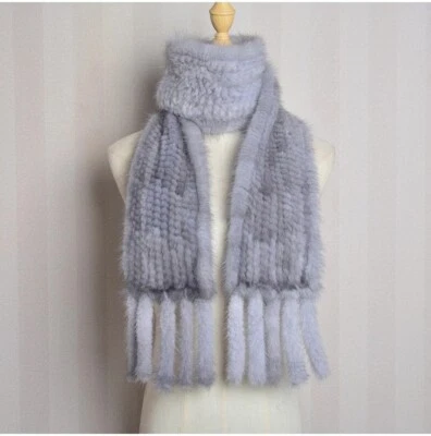 Cachecol feminino genuíno de pele de vison malha inverno envoltório quente pele natural moda quente - Imagem 1 de 4