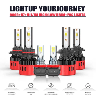 9005 H7 LED Headlight+H11/H8 Fog Light Combo Bulbs Kit for Mazda CX-7 2007-2012 - Image 1 of 4