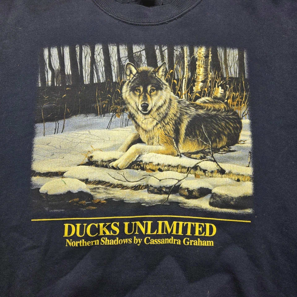 Vintage Ducks Unlimited Wolf Sweatshirt XL Blue Marathon Apparel USA Nature - Image 1 of 4