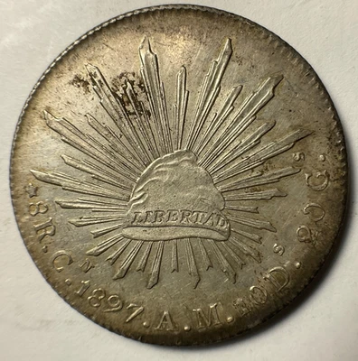 Mexico 1897 Cn AM Culiacan 8 Reales .9027 Silver Coin 27.26g 39mm AU w/ Luster - Image 1 of 3