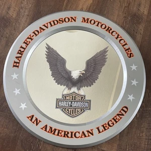 Rarität ~ seltenes Harley-Davidson Silber gerahmtes Glas 🦅 Wandspiegel Schild 22,5" rund - Bild 1 von 13