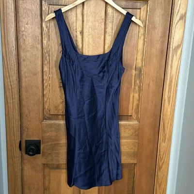 Vtg Victorias Secret Nightie 100% Silk Navy Blue Nightgown Dress Medium Y2K Sexy - Image 1 of 4