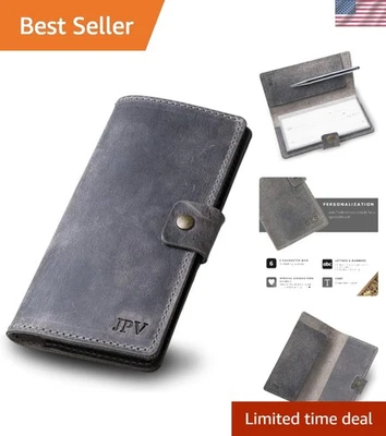 Fundas de chequera de cuero personalizadas hechas a mano para chequera personal | 100%... Foto 1 de 4