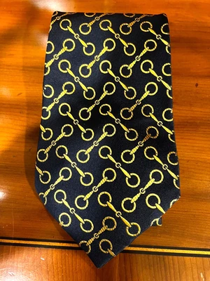 Richel corbata ancha de seda negra y dorada ecuestre azul marino y dorado para I. Magnin Foto 1 de 3