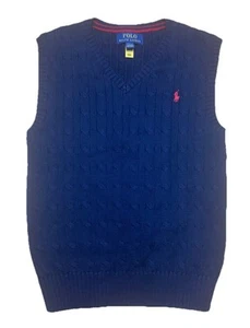 Polo Ralph Lauren Boys Size 10-12 Navy Blue Cable Knit Sleeveless Sweater Vest - Picture 1 of 7
