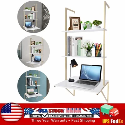 Ladder Desk Wall Mounted Table 3 Tiers Table Shelf Computer Laptop Desk - Image 1 of 4