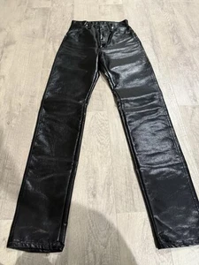 VTG Wrangler 14N8PYS Women’s Sz 7 x 36 Black Faux Leather Jeans Pants USA Made - Picture 1 of 9