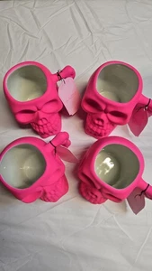 Hot Pink Skull 3D 14oz Ceramic Mugs Halloween NWT SET of 4 - Picture 1 of 7