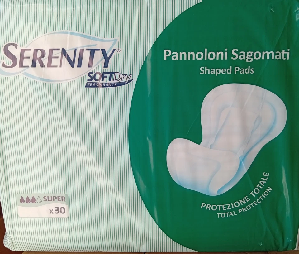 120 PANNOLONI SAGOMATI SERENITY SUPER 4 CONFEZIONI DA 30 pz - Immagine 1 di 1