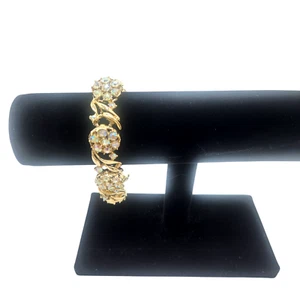 Vintage Gold Tone AB Rhinestone Bracelet Ornate Bling Dressy Estate 7" - Picture 1 of 7
