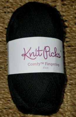 Knit Picks Comfy Fingering YARN 1 skein  Black 75% cotton 25% Acrylic New  - Image 1 of 4