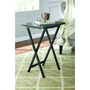 TV Tables Indoor Folding Set of 4 Black Tables and 1 Rack Stand Snack Time Movie - Picture 1 of 7