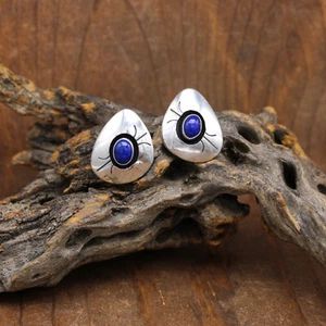 Vintage Southwestern Sterling Silver and Lapis Shadow Box Post Earrings by RG - Picture 1 of 4