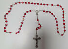 1999 Faceted Bead Rosary 18"Long Silver tone Crucifix,St Therese Medal Italy Box