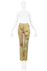 VINTAGE ROBERTO CAVALLI VINTAGE VICTORIAN PRINT JEANS WITH SUEDE ROSES - Picture 1 of 4