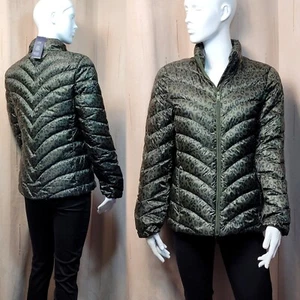 M&S Lightweight DOWN & FEATHER Quilted STORMWEAR JACKET ~ Size 10 ~ GREEN Mix - Picture 1 of 7