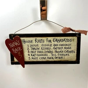 Nanas Place Wood Hanging Sign - House Rules For Grandkids - 6" H x 13" L - Picture 1 of 5