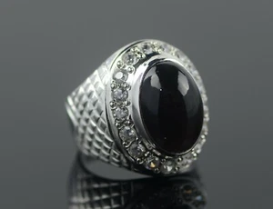 Natürlicher schwarzer jemenitischer Aqeeq Sterlingsilber 925 Handarbeit schwarzer Achat Damenring - Bild 1 von 8