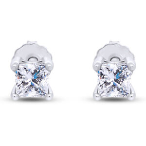 1/2 Ct Princess Simulated Diamond Stud Earrings Solid 10k White Gold Screw Back