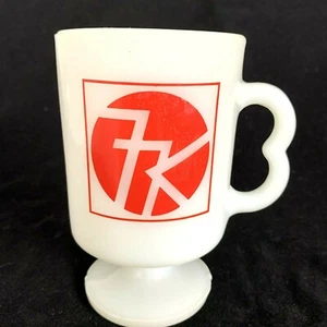 Vintage Fire King Cup Pedestal Milk Glass Mug USA Rare Red Logo FK - Picture 1 of 7