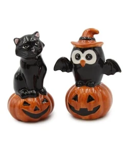 Cosmos Owl & Cat Pumpkin Halloween Salt & Pepper Shakers - Imagen 1 de 1