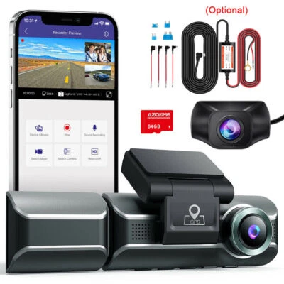 AZDOME 3 Lens Car Dash Cam 4K UHD WiFi GPS Parking Mode Front And Inside Camera