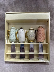 Coffee Pot Spreaders Dip Cheese Christmas Set Of 4 In Box - Picture 1 of 3