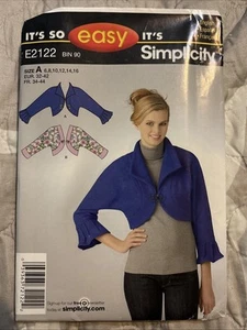 Simplicity E2122 Cropped Short JACKET size 6-16 Sewing pattern UnCut 2011 Easy - Picture 1 of 2