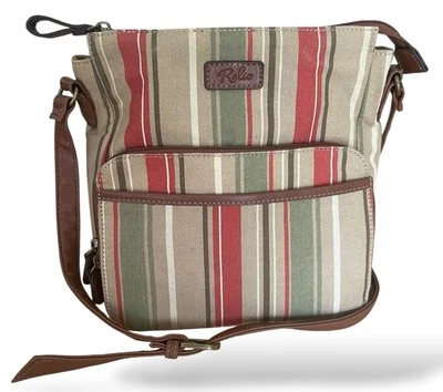 Reliquia Bandolera Bolso de Mano Cuero Beige Rayas Bolso de Hombro Cartera Rosa Verde Foto 1 de 4