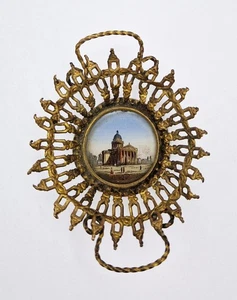 19TH CENTURY FRENCH GILT COPPER PAINTING PIN DISH - PANTHEON PARIS - Picture 1 of 5