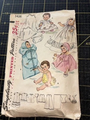 SEWING SIMPLICITY PRINTED PATTERN #1406 Doll Size 13.5" Layette For Betsy Wetsy - Image 1 of 3