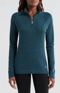 $115 Smartwool Women’s Classic Thermal Base Layer 1/4 Zip-Twilight Blue-Small - Picture 1 of 14