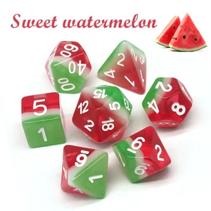 7Pcs/Set D&D Dice Resin Watermelon Polyhedral Dices Set Retro Number Portable To - Picture 1 of 12