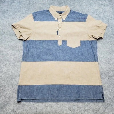 J. Camisa Crew Para Hombre Grande Cambray Denim y Beige Rayas Bolsillo Corto Slv - Nueva Con Etiquetas Foto 1 de 4