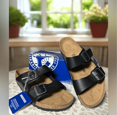 Sandalias Birkenstock Arizona Grip Cuero Premium Negras Vintage Madera Unisex 43 EU Foto 1 de 4