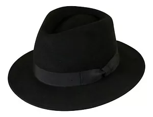 Gamble & Gunn Nero Fedora 100% Pura Lana Feltro Classico Stile Vintage - Bild 1 von 3