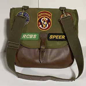 Vintage GOKEYS Range Bag Olive Green Waxed Canvas Leather Accents & Hunt Patches - Picture 1 of 13