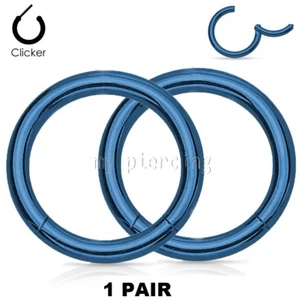 PAIR Hinged Seamless Segment Ring Hoop Earring Cartilage Labret Nose Ring Septum - Picture 1 of 12