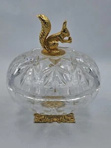 Killarney Crystal Trinket Dish 22 Carat Gold Plated Squirrel & Filigree Base - Picture 1 of 8