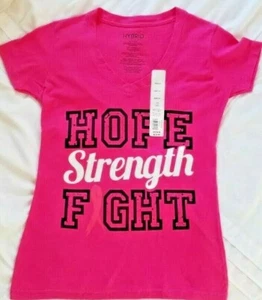 Hybrid Apparel Pink Graphic Tee Shirt V-Neck Breast Cancer Awareness Small NEW - Picture 1 of 8