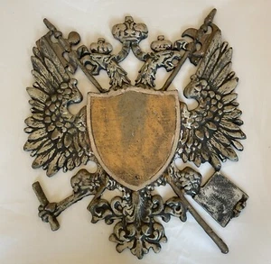 Large Metal Double Headed Eagle Crest Royal Crown Wall Hanging - Picture 1 of 12