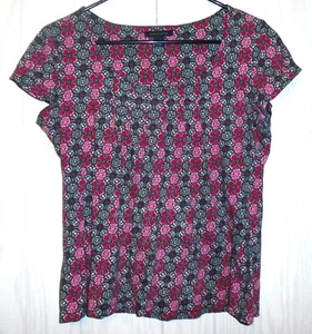 Tommy Hilfiger Kurzarm Oberteil schwarz, rot, weiß Blumen Stretch Damen Medium - Bild 1 von 6