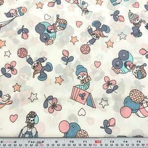 Vintage Precious Moments Circus Clowns White Cotton Blend Remnant 28" x 44" - Picture 1 of 2
