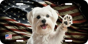 MALTESE WHITE WAVING DOG CAN PERSONALIZE NOVELTY METAL LICENSE PLATE H - Picture 1 of 4
