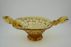 Vintage Fenton Amber Fused art glass basket weave Twisted Handles candy dish - Picture 1 of 5