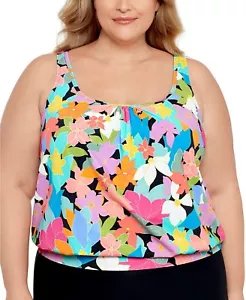 Swim Solutions Women's Plus Size Shirred Neck Blouson Underwire Tankini, 18W - Picture 1 of 4