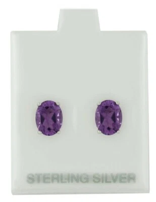 GENUINE 4.46 Cts AMETHYST STUD EARRINGS .925 Sterling Silver - MADE IN USA - Image 1 of 3