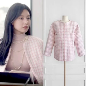 NWT CHANEL 22P PINK CHECK OVERSIZED COTTON JACKET FR34 *JIWON K-DRAMA* - Picture 1 of 11