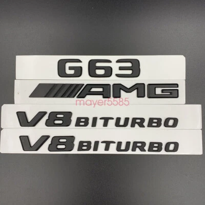 Glossy Black Mercedes Benz G63 AMG V8 BITURBO Emblem Badge Sticker Set For G63 - Image 1 of 4